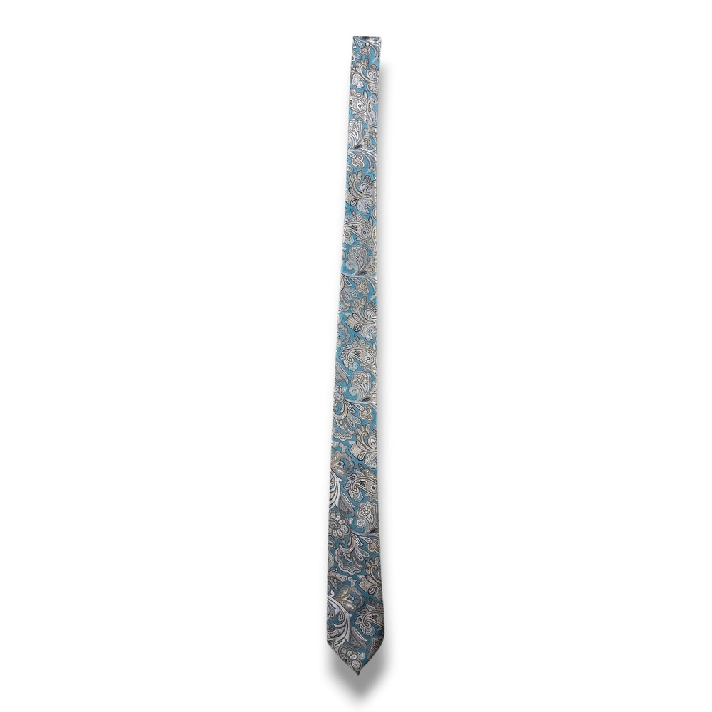 AdikeMicegen Mens Paisley Necktie Turquoise Blue Tan Woven Formal Business Tie